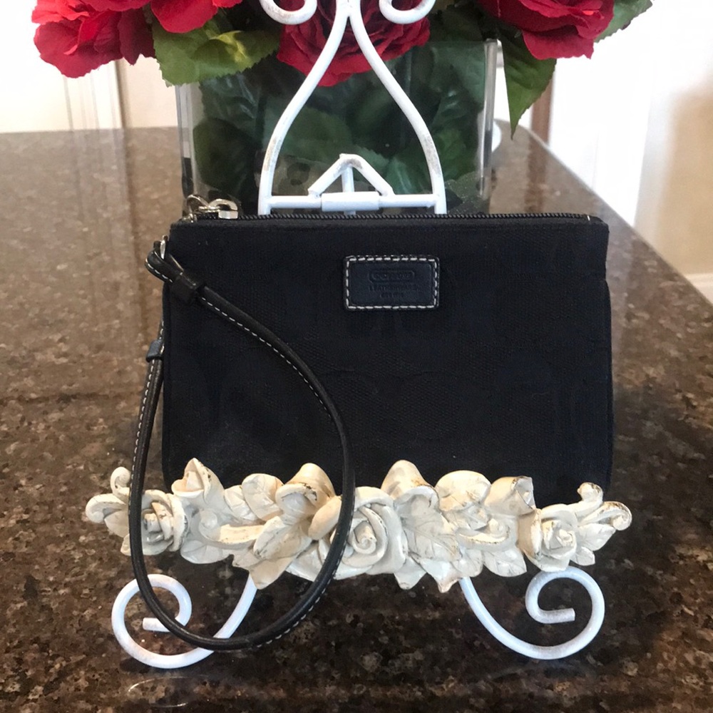 Authentic Coach Black Canvas Wristlet